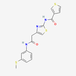 molecular formula C17H15N3O2S3 B3013855 N-(4-(2-((3-(methylthio)phenyl)amino)-2-oxoethyl)thiazol-2-yl)thiophene-3-carboxamide CAS No. 1210175-72-6
