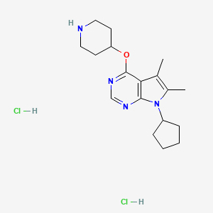 molecular formula C18H28Cl2N4O B3013874 4-({7-环戊基-5,6-二甲基-7H-吡咯并[2,3-d]嘧啶-4-基}氧基)哌啶二盐酸盐 CAS No. 1955499-34-9