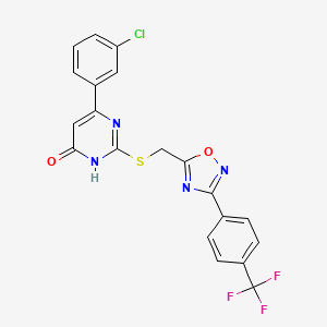 molecular formula C20H12ClF3N4O2S B3013876 6-(3-氯苯基)-2-(((3-(4-(三氟甲基)苯基)-1,2,4-恶二唑-5-基)甲基)硫代)嘧啶-4-醇 CAS No. 1286125-62-9