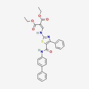molecular formula C30H27N3O5S B3013892 Diethyl 2-(((5-([1,1'-biphenyl]-4-ylcarbamoyl)-4-phenylthiazol-2-yl)amino)methylene)malonate CAS No. 314244-49-0