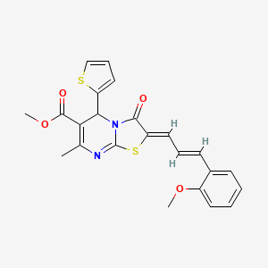 molecular formula C23H20N2O4S2 B3013923 (Z)-methyl 2-((E)-3-(2-methoxyphenyl)allylidene)-7-methyl-3-oxo-5-(thiophen-2-yl)-3,5-dihydro-2H-thiazolo[3,2-a]pyrimidine-6-carboxylate CAS No. 537684-92-7