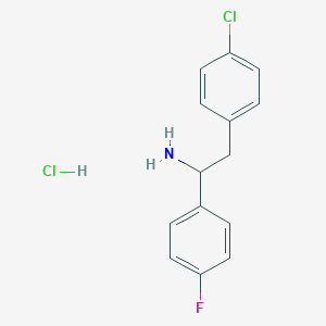 molecular formula C14H14Cl2FN B3013924 2-(4-Chlorophenyl)-1-(4-fluorophenyl)ethanamine;hydrochloride CAS No. 2305255-61-0