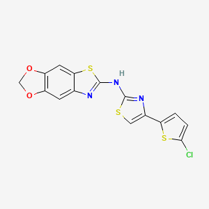 molecular formula C15H8ClN3O2S3 B3013930 N-[4-(5-chlorothiophen-2-yl)-1,3-thiazol-2-yl]-4,6-dioxa-10-thia-12-azatricyclo[7.3.0.0^{3,7}]dodeca-1(9),2,7,11-tetraen-11-amine CAS No. 862976-67-8