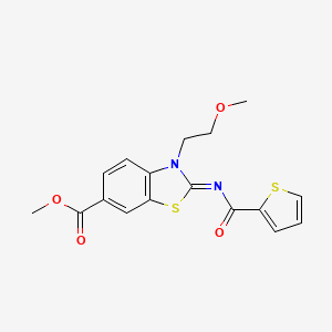 molecular formula C17H16N2O4S2 B3013942 Methyl 3-(2-methoxyethyl)-2-(thiophene-2-carbonylimino)-1,3-benzothiazole-6-carboxylate CAS No. 864975-22-4