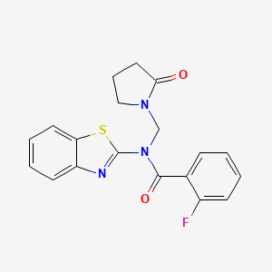 molecular formula C19H16FN3O2S B3013957 N-(1,3-benzothiazol-2-yl)-2-fluoro-N-[(2-oxopyrrolidin-1-yl)methyl]benzamide CAS No. 852132-21-9