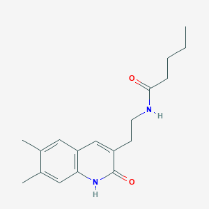 molecular formula C18H24N2O2 B3013969 N-(2-(6,7-dimethyl-2-oxo-1,2-dihydroquinolin-3-yl)ethyl)pentanamide CAS No. 851096-09-8