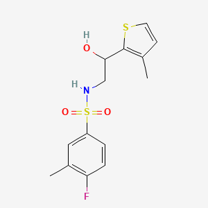 molecular formula C14H16FNO3S2 B3013983 4-fluoro-N-(2-hydroxy-2-(3-methylthiophen-2-yl)ethyl)-3-methylbenzenesulfonamide CAS No. 1351604-75-5