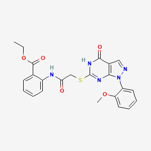 molecular formula C23H21N5O5S B3013991 ethyl 2-(2-{[1-(2-methoxyphenyl)-4-oxo-1H,4H,5H-pyrazolo[3,4-d]pyrimidin-6-yl]sulfanyl}acetamido)benzoate CAS No. 946200-94-8
