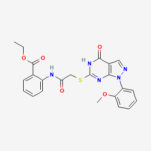 molecular formula C23H21N5O5S B3013991 ethyl 2-[({[1-(2-methoxyphenyl)-4-oxo-4,5-dihydro-1H-pyrazolo[3,4-d]pyrimidin-6-yl]thio}acetyl)amino]benzoate CAS No. 946200-94-8
