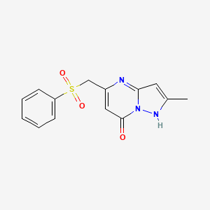 molecular formula C14H13N3O3S B3013993 2-Methyl-5-[(phenylsulfonyl)methyl]pyrazolo[1,5-a]pyrimidin-7-ol CAS No. 691868-63-0