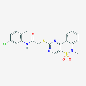 molecular formula C20H17ClN4O3S2 B3013999 N-(5-chloro-2-methylphenyl)-2-((6-methyl-5,5-dioxido-6H-benzo[c]pyrimido[4,5-e][1,2]thiazin-2-yl)thio)acetamide CAS No. 895103-23-8
