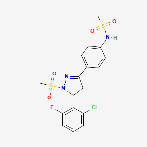 molecular formula C17H17ClFN3O4S2 B3014099 N-{4-[5-(2-chloro-6-fluorophenyl)-1-methanesulfonyl-4,5-dihydro-1H-pyrazol-3-yl]phenyl}methanesulfonamide CAS No. 852140-95-5