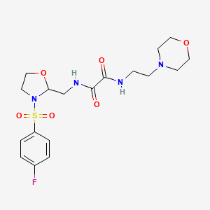 molecular formula C18H25FN4O6S B3014108 N1-((3-((4-fluorophenyl)sulfonyl)oxazolidin-2-yl)methyl)-N2-(2-morpholinoethyl)oxalamide CAS No. 868980-99-8