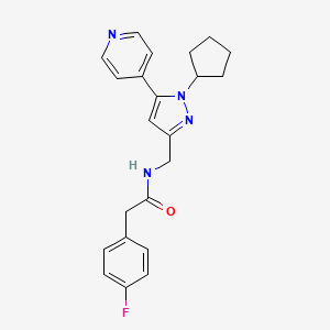 molecular formula C22H23FN4O B3014118 N-((1-cyclopentyl-5-(pyridin-4-yl)-1H-pyrazol-3-yl)methyl)-2-(4-fluorophenyl)acetamide CAS No. 1421453-46-4