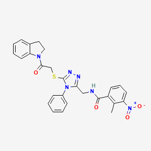 molecular formula C27H24N6O4S B3014176 N-((5-((2-(indolin-1-yl)-2-oxoethyl)thio)-4-phenyl-4H-1,2,4-triazol-3-yl)methyl)-2-methyl-3-nitrobenzamide CAS No. 393872-52-1