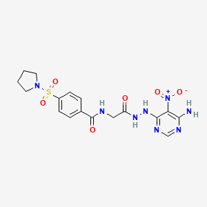N-(2-(2-(6-amino-5-nitropyrimidin-4-yl)hydrazinyl)-2-oxoethyl)-4-(pyrrolidin-1-ylsulfonyl)benzamide