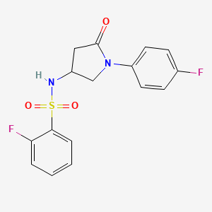 2-fluoro-N-(1-(4-fluorophenyl)-5-oxopyrrolidin-3-yl)benzenesulfonamide