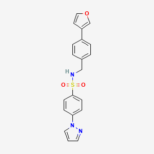 molecular formula C20H17N3O3S B3014185 N-(4-(furan-3-yl)benzyl)-4-(1H-pyrazol-1-yl)benzenesulfonamide CAS No. 2034456-72-7