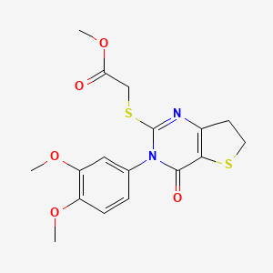 molecular formula C17H18N2O5S2 B3014241 methyl 2-{[3-(3,4-dimethoxyphenyl)-4-oxo-3H,4H,6H,7H-thieno[3,2-d]pyrimidin-2-yl]sulfanyl}acetate CAS No. 877656-52-5