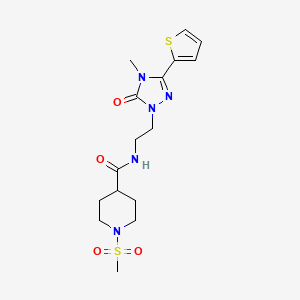 molecular formula C16H23N5O4S2 B3014263 N-(2-(4-methyl-5-oxo-3-(thiophen-2-yl)-4,5-dihydro-1H-1,2,4-triazol-1-yl)ethyl)-1-(methylsulfonyl)piperidine-4-carboxamide CAS No. 1203154-03-3
