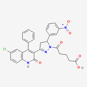 5-(3-(6-chloro-2-oxo-4-phenyl-1,2-dihydroquinolin-3-yl)-5-(3-nitrophenyl)-4,5-dihydro-1H-pyrazol-1-yl)-5-oxopentanoic acid