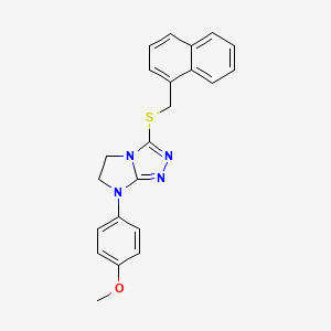 molecular formula C22H20N4OS B3014278 7-(4-methoxyphenyl)-3-((naphthalen-1-ylmethyl)thio)-6,7-dihydro-5H-imidazo[2,1-c][1,2,4]triazole CAS No. 921859-95-2