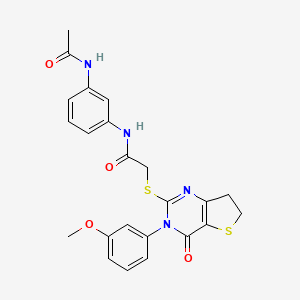 molecular formula C23H22N4O4S2 B3014295 N-(3-acetamidophenyl)-2-((3-(3-methoxyphenyl)-4-oxo-3,4,6,7-tetrahydrothieno[3,2-d]pyrimidin-2-yl)thio)acetamide CAS No. 877655-43-1
