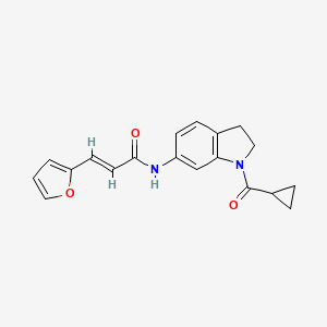 molecular formula C19H18N2O3 B3014309 (E)-N-(1-(cyclopropanecarbonyl)indolin-6-yl)-3-(furan-2-yl)acrylamide CAS No. 1331592-38-1