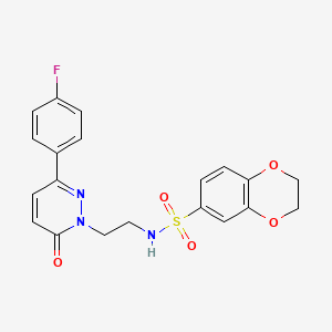 molecular formula C20H18FN3O5S B3014336 N-(2-(3-(4-fluorophenyl)-6-oxopyridazin-1(6H)-yl)ethyl)-2,3-dihydrobenzo[b][1,4]dioxine-6-sulfonamide CAS No. 921512-74-5