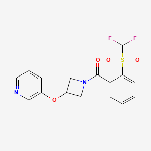 molecular formula C16H14F2N2O4S B3014338 (2-((二氟甲基)磺酰基)苯基)(3-(吡啶-3-氧基)氮杂环丁-1-基)甲苯酮 CAS No. 1903625-78-4