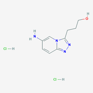 molecular formula C9H14Cl2N4O B3014348 3-(6-Amino-[1,2,4]triazolo[4,3-a]pyridin-3-yl)propan-1-ol;dihydrochloride CAS No. 2361851-12-7