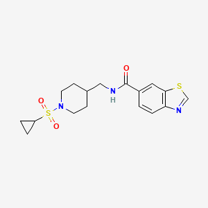 molecular formula C17H21N3O3S2 B3014352 N-((1-(cyclopropylsulfonyl)piperidin-4-yl)methyl)benzo[d]thiazole-6-carboxamide CAS No. 1797791-41-3
