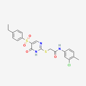 molecular formula C21H20ClN3O4S2 B3014354 N-(3-chloro-4-methylphenyl)-2-({5-[(4-ethylphenyl)sulfonyl]-6-oxo-1,6-dihydropyrimidin-2-yl}sulfanyl)acetamide CAS No. 1021252-51-6