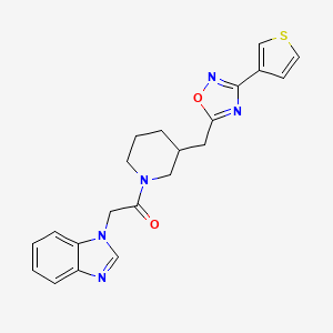 molecular formula C21H21N5O2S B3014355 2-(1H-benzo[d]imidazol-1-yl)-1-(3-((3-(thiophen-3-yl)-1,2,4-oxadiazol-5-yl)methyl)piperidin-1-yl)ethanone CAS No. 1705462-03-8