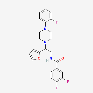 molecular formula C23H22F3N3O2 B3014357 3,4-difluoro-N-(2-(4-(2-fluorophenyl)piperazin-1-yl)-2-(furan-2-yl)ethyl)benzamide CAS No. 877633-35-7