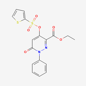 molecular formula C17H14N2O6S2 B3014408 Ethyl 6-oxo-1-phenyl-4-thiophen-2-ylsulfonyloxypyridazine-3-carboxylate CAS No. 886951-54-8