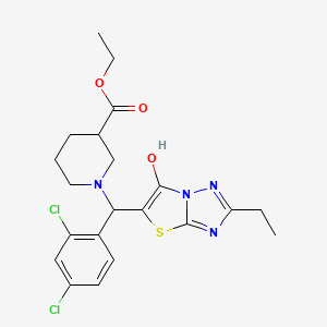 molecular formula C21H24Cl2N4O3S B3014463 Ethyl 1-((2,4-dichlorophenyl)(2-ethyl-6-hydroxythiazolo[3,2-b][1,2,4]triazol-5-yl)methyl)piperidine-3-carboxylate CAS No. 898344-64-4