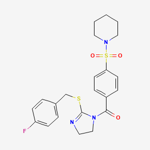 [2-[(4-Fluorophenyl)methylsulfanyl]-4,5-dihydroimidazol-1-yl]-(4-piperidin-1-ylsulfonylphenyl)methanone