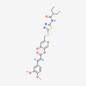 (E)-6-(((5-(2-ethylbutanamido)-1,3,4-thiadiazol-2-yl)thio)methyl)-4-oxo-4H-pyran-3-yl 3-(3,4-dimethoxyphenyl)acrylate