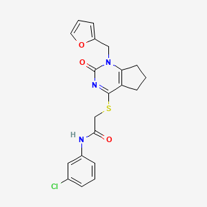molecular formula C20H18ClN3O3S B3014508 N-(3-chlorophenyl)-2-({1-[(furan-2-yl)methyl]-2-oxo-1H,2H,5H,6H,7H-cyclopenta[d]pyrimidin-4-yl}sulfanyl)acetamide CAS No. 946326-47-2