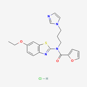molecular formula C20H21ClN4O3S B3014554 N-(3-(1H-imidazol-1-yl)propyl)-N-(6-ethoxybenzo[d]thiazol-2-yl)furan-2-carboxamide hydrochloride CAS No. 1215321-54-2
