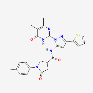 molecular formula C25H24N6O3S B3014555 N-(1-(4,5-dimethyl-6-oxo-1,6-dihydropyrimidin-2-yl)-3-(thiophen-2-yl)-1H-pyrazol-5-yl)-5-oxo-1-(p-tolyl)pyrrolidine-3-carboxamide CAS No. 1172813-64-7