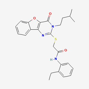molecular formula C25H27N3O3S B3014586 N-(2-ethylphenyl)-2-{[3-(3-methylbutyl)-4-oxo-3,4-dihydro[1]benzofuro[3,2-d]pyrimidin-2-yl]sulfanyl}acetamide CAS No. 900003-35-2