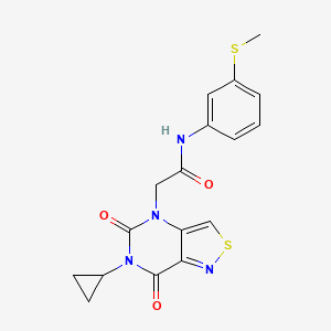 molecular formula C17H16N4O3S2 B3014597 2-{6-cyclopropyl-5,7-dioxo-4H,5H,6H,7H-[1,2]thiazolo[4,3-d]pyrimidin-4-yl}-N-[3-(methylsulfanyl)phenyl]acetamide CAS No. 1251676-64-8
