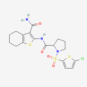 molecular formula C18H20ClN3O4S3 B3014685 N-(3-carbamoyl-4,5,6,7-tetrahydrobenzo[b]thiophen-2-yl)-1-((5-chlorothiophen-2-yl)sulfonyl)pyrrolidine-2-carboxamide CAS No. 1101878-94-7