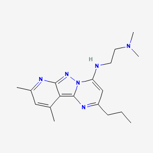 molecular formula C18H26N6 B3014715 N-(11,13-dimethyl-4-propyl-3,7,8,10-tetrazatricyclo[7.4.0.02,7]trideca-1,3,5,8,10,12-hexaen-6-yl)-N',N'-dimethylethane-1,2-diamine CAS No. 879476-25-2