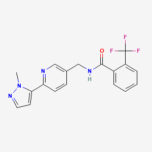 molecular formula C18H15F3N4O B3014774 N-((6-(1-methyl-1H-pyrazol-5-yl)pyridin-3-yl)methyl)-2-(trifluoromethyl)benzamide CAS No. 2034393-36-5