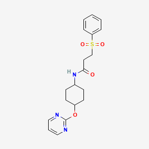 3-(phenylsulfonyl)-N-((1r,4r)-4-(pyrimidin-2-yloxy)cyclohexyl)propanamide