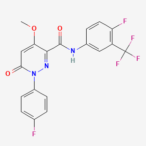 molecular formula C19H12F5N3O3 B3014807 N-[4-fluoro-3-(trifluoromethyl)phenyl]-1-(4-fluorophenyl)-4-methoxy-6-oxo-1,6-dihydropyridazine-3-carboxamide CAS No. 1005303-66-1
