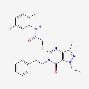 N-(2,5-dimethylphenyl)-2-{[1-ethyl-3-methyl-7-oxo-6-(2-phenylethyl)-1H,6H,7H-pyrazolo[4,3-d]pyrimidin-5-yl]sulfanyl}acetamide
